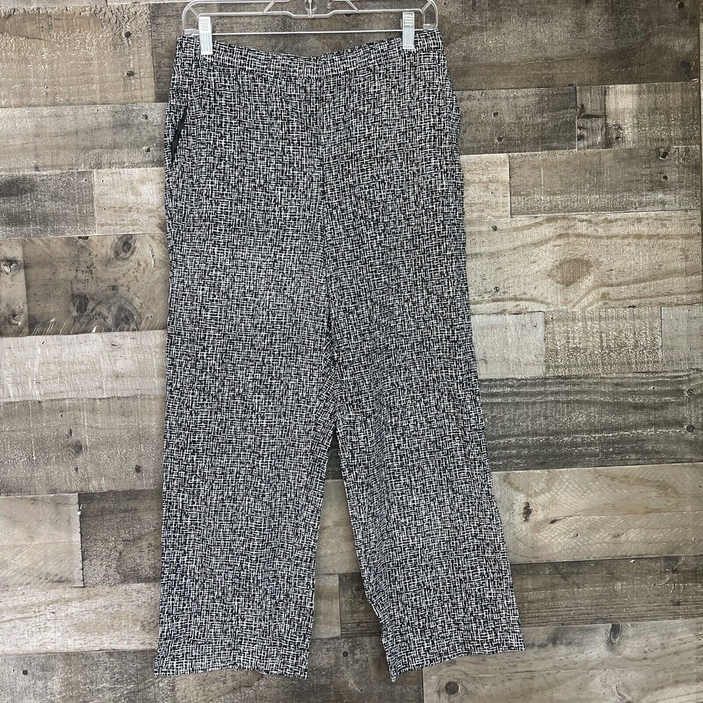 Alfred Dunner Womens Pants Size 12 Petite Black & White Pull On Crop Straight